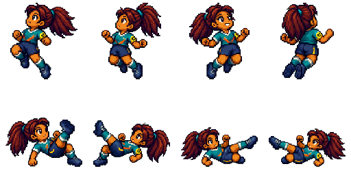 Comet City’s captain performing an aerial finish in a pixel sprite sequence